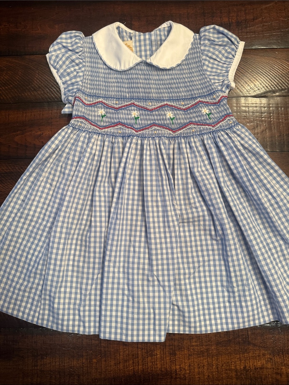 TBBC Dottie Hart Blue Gingham Daisy Smocked Dress Sz 5 Back to School!